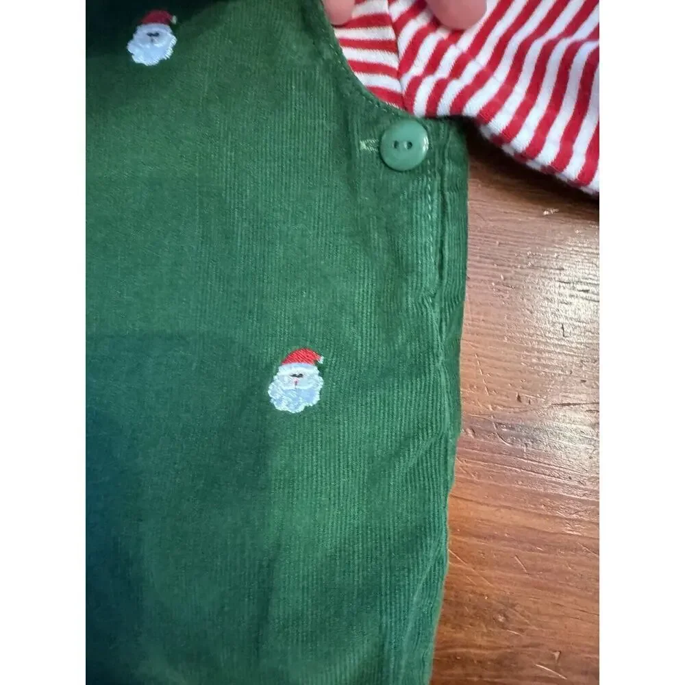 Baby Luigi Green Corduroy Santa Embroidered Longalls & Turtleneck Set 9 Months